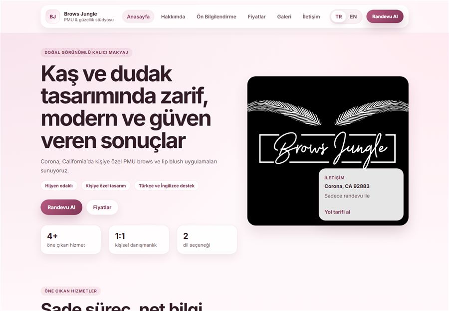 Güzellik salonu web sitesi demo ana ekran görüntüsü