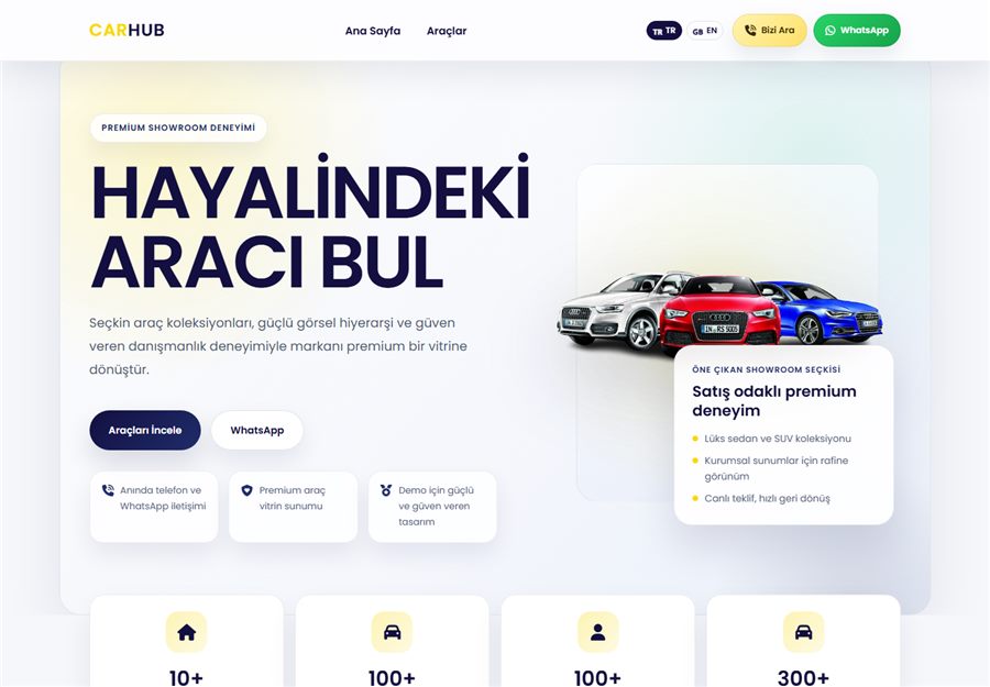 Araç satış web sitesi demo ana ekran görüntüsü