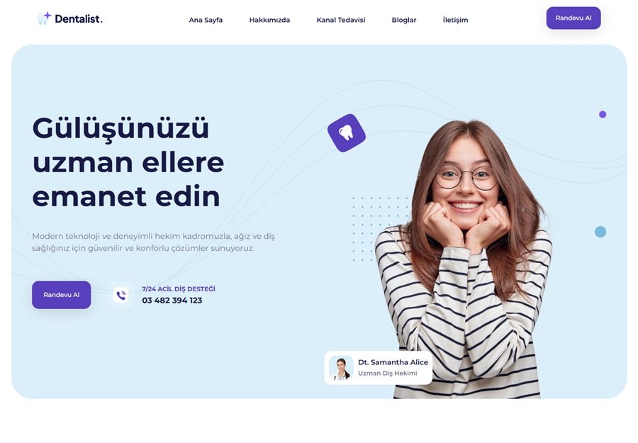 Diş kliniği web sitesi demo ana ekran görüntüsü