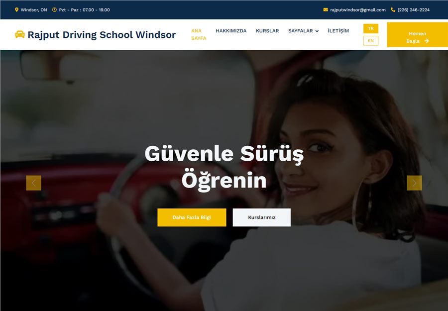 Sürücü kursu web sitesi demo ana ekran görüntüsü