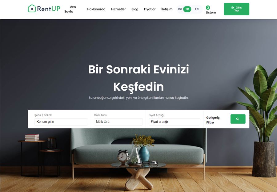 Emlak web sitesi demo ana ekran görüntüsü